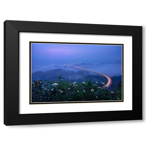 Bridge In Blue Hour Black Modern Wood Framed Art Print with Double Matting by Xu, Mei