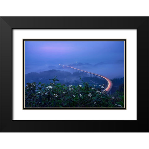 Bridge In Blue Hour Black Modern Wood Framed Art Print with Double Matting by Xu, Mei