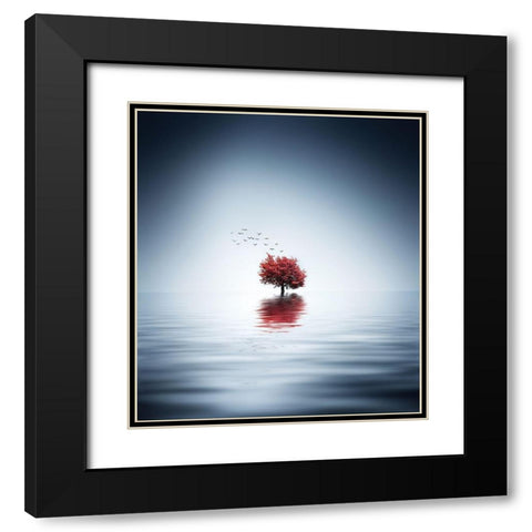 Autumn Trees Reflected Blue Lake Black Modern Wood Framed Art Print with Double Matting by Hamiti, Bess