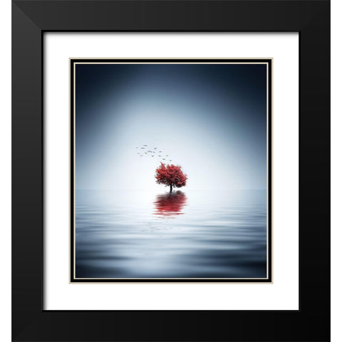 Autumn Trees Reflected Blue Lake Black Modern Wood Framed Art Print with Double Matting by Hamiti, Bess