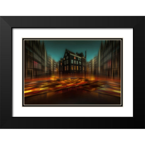 Amsterdam Lights Black Modern Wood Framed Art Print with Double Matting by aRRO