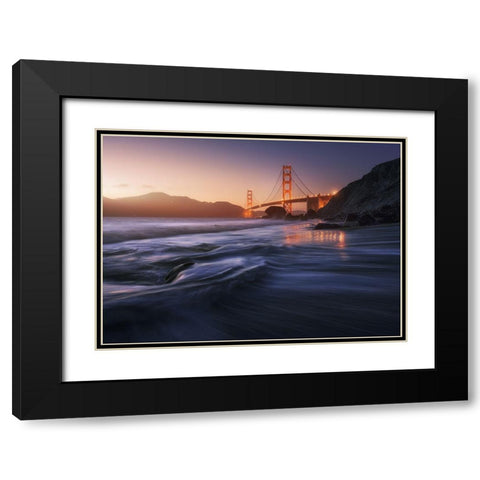 Golden Beach Black Modern Wood Framed Art Print with Double Matting by Pablo De, Juan