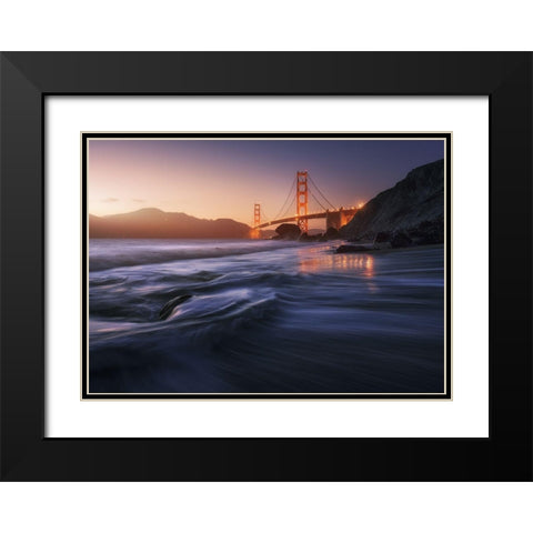 Golden Beach Black Modern Wood Framed Art Print with Double Matting by Pablo De, Juan