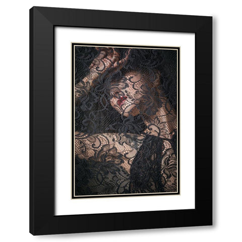 Keiko Black Modern Wood Framed Art Print with Double Matting by Kiyota, Daisuke