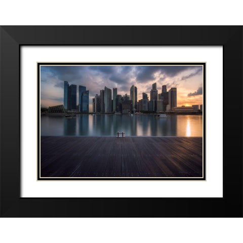 City Dock Black Modern Wood Framed Art Print with Double Matting by Vandewalle, Richard