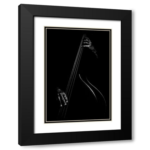 Le Contrebassiste Black Modern Wood Framed Art Print with Double Matting by Didier, Strugala