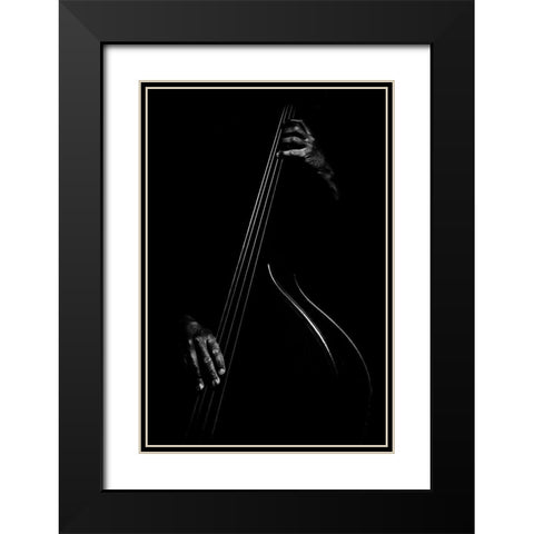 Le Contrebassiste Black Modern Wood Framed Art Print with Double Matting by Didier, Strugala