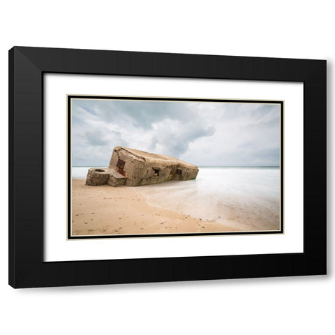 Bunker On Beach Camposoto-Cadiz-Spain. Black Modern Wood Framed Art Print with Double Matting by Nunez, Adrian