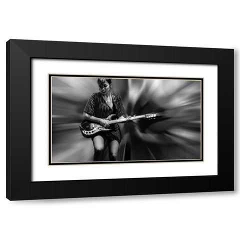 Lady With Guitar Baw Black Modern Wood Framed Art Print with Double Matting by Domont, Jois
