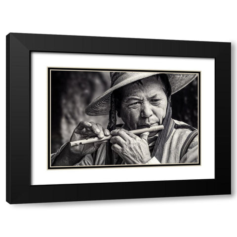 Vibrations Black Modern Wood Framed Art Print with Double Matting by Flour, Piet