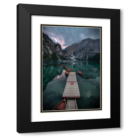 Braies Reflections Black Modern Wood Framed Art Print with Double Matting by Tagliarino, Marco