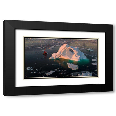 The Small Red Boat Black Modern Wood Framed Art Print with Double Matting by Pelissier, Marc