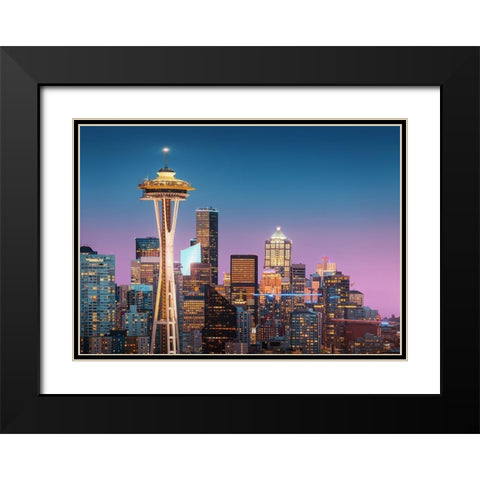 Pink Seattle. Black Modern Wood Framed Art Print with Double Matting by Pablo De, Juan