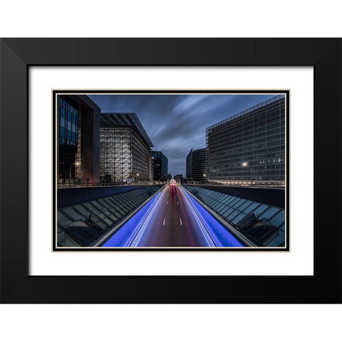 Into Brussels By Night Black Modern Wood Framed Art Print with Double Matting by Lecluse, Dirk