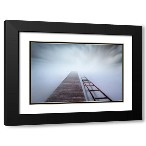 Pier And Rail Black Modern Wood Framed Art Print with Double Matting by Guerola, Joaquin