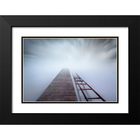 Pier And Rail Black Modern Wood Framed Art Print with Double Matting by Guerola, Joaquin