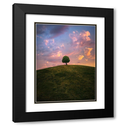 Tree On Hill During Sunset Black Modern Wood Framed Art Print with Double Matting by Lindsten, Christian