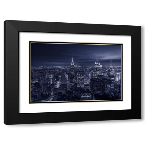 Blue City Black Modern Wood Framed Art Print with Double Matting by Ruiz Dueso, Jorge