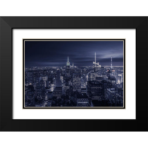 Blue City Black Modern Wood Framed Art Print with Double Matting by Ruiz Dueso, Jorge