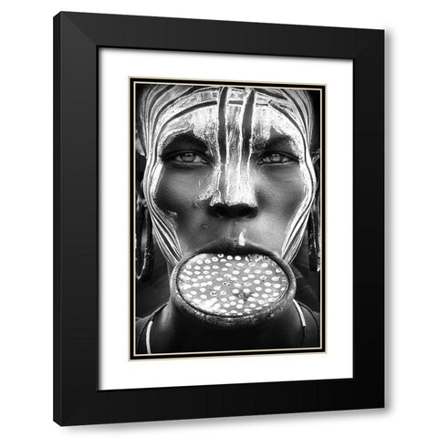 Tribal Beauty - Ethiopia-Mursi People Black Modern Wood Framed Art Print with Double Matting by Pandolfini, Sergio