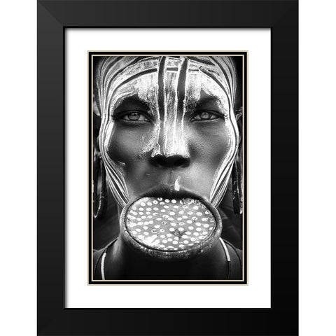 Tribal Beauty - Ethiopia-Mursi People Black Modern Wood Framed Art Print with Double Matting by Pandolfini, Sergio