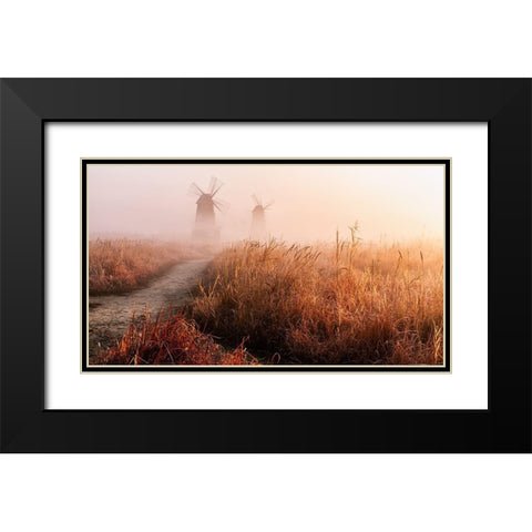 Morning Mist Black Modern Wood Framed Art Print with Double Matting by Eom, Gwangseop