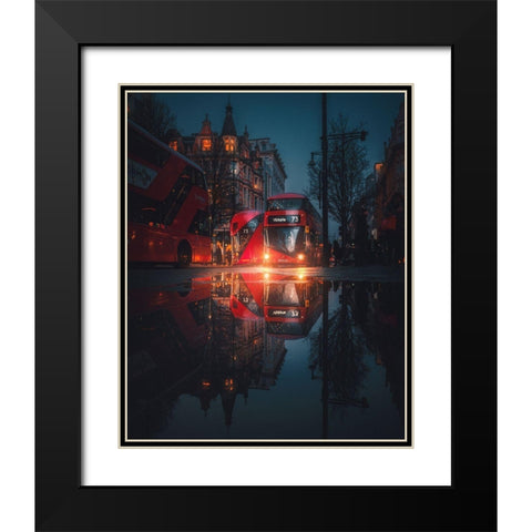 London Night Reflections Black Modern Wood Framed Art Print with Double Matting by George, David