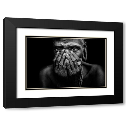 Woman From Mursi-Face Black Modern Wood Framed Art Print with Double Matting by Yosifov, Svetlin