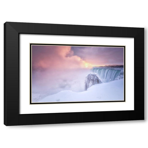 Sunrise At Niagara Falls Black Modern Wood Framed Art Print with Double Matting by Deng, Larry