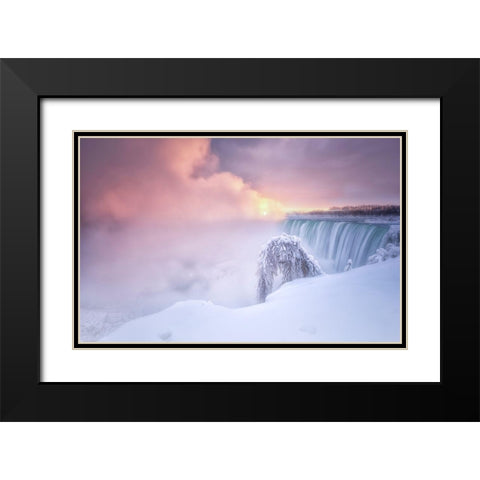 Sunrise At Niagara Falls Black Modern Wood Framed Art Print with Double Matting by Deng, Larry