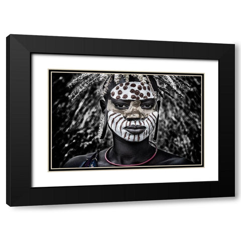 Girl From The Surma Tribe - Ethiopia Black Modern Wood Framed Art Print with Double Matting by Inazio Kuesta, Joxe