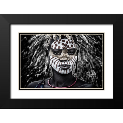 Girl From The Surma Tribe - Ethiopia Black Modern Wood Framed Art Print with Double Matting by Inazio Kuesta, Joxe