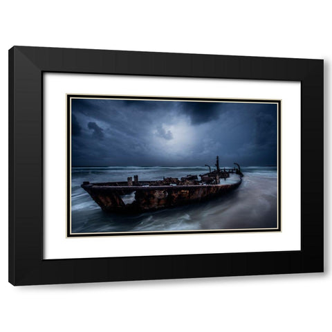 The Old Ship Black Modern Wood Framed Art Print with Double Matting by Kazamil, Farid