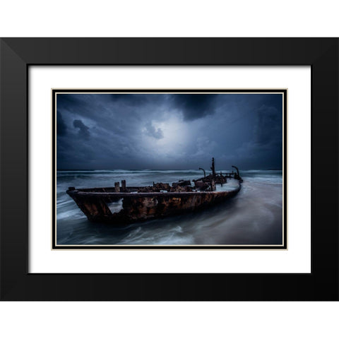 The Old Ship Black Modern Wood Framed Art Print with Double Matting by Kazamil, Farid