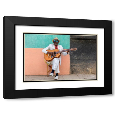 Cuban Guitarist Black Modern Wood Framed Art Print with Double Matting by Gil Raga, Joan