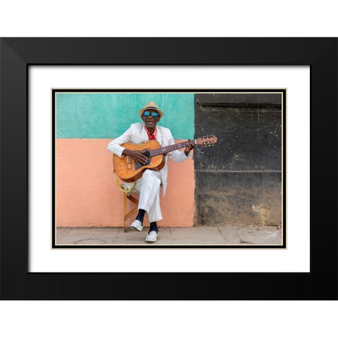Cuban Guitarist Black Modern Wood Framed Art Print with Double Matting by Gil Raga, Joan