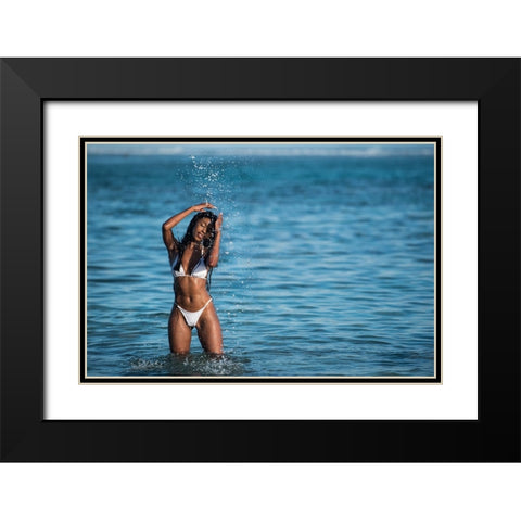 Beautiful Woman At Sea Black Modern Wood Framed Art Print with Double Matting by Milushev, Anca
