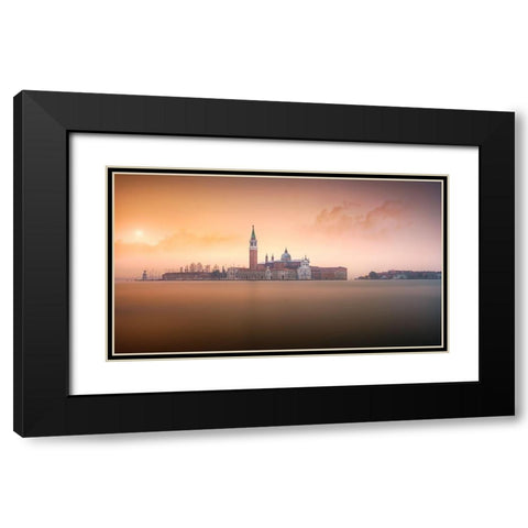 Venice Pink Sunrise Black Modern Wood Framed Art Print with Double Matting by Joanaduenas