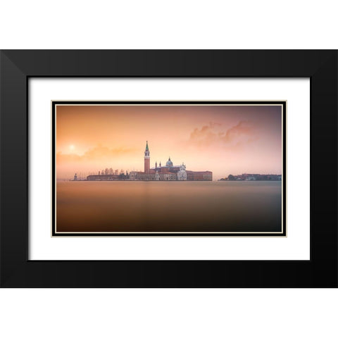 Venice Pink Sunrise Black Modern Wood Framed Art Print with Double Matting by Joanaduenas