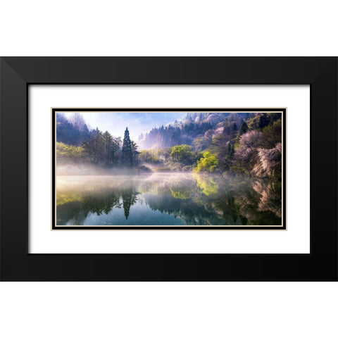 Morning Calm Black Modern Wood Framed Art Print with Double Matting by Eom, Gwangseop