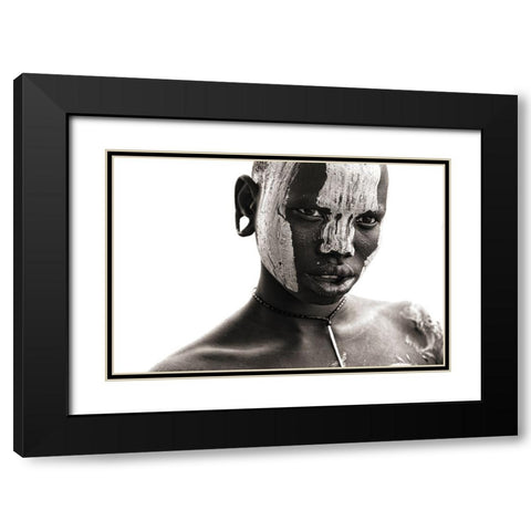 Mursi Face Black Modern Wood Framed Art Print with Double Matting by Yosifov, Svetlin
