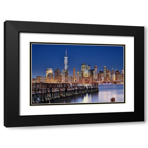 Manhattan Skyline At Night Black Modern Wood Framed Art Print with Double Matting by Froyda, Martin