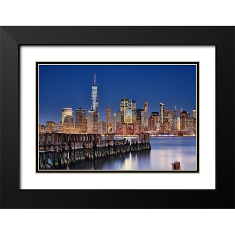 Manhattan Skyline At Night Black Modern Wood Framed Art Print with Double Matting by Froyda, Martin