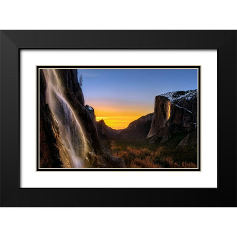 Double Waterfalls Black Modern Wood Framed Art Print with Double Matting by Zhu, Hua