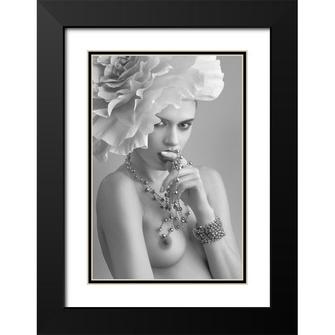 Flower Black Modern Wood Framed Art Print with Double Matting by Valevicius, Aurimas