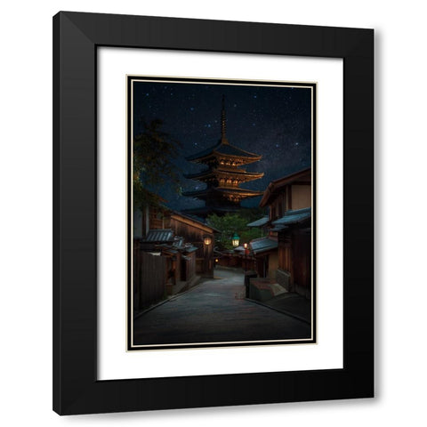 Kyoto Night Black Modern Wood Framed Art Print with Double Matting by Vandewalle, Richard