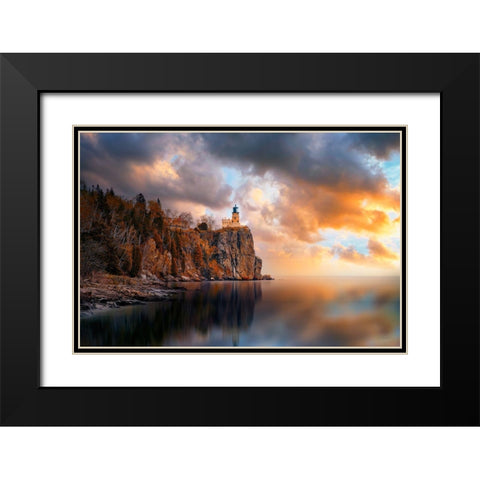 A Cloudy Day At Split Rock Lighthouse Black Modern Wood Framed Art Print with Double Matting by He, Like