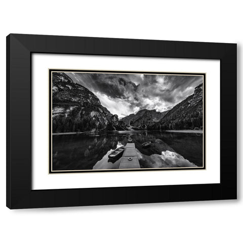 Braies Shades Of Grey Black Modern Wood Framed Art Print with Double Matting by Tagliarino, Marco