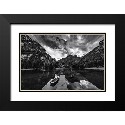 Braies Shades Of Grey Black Modern Wood Framed Art Print with Double Matting by Tagliarino, Marco