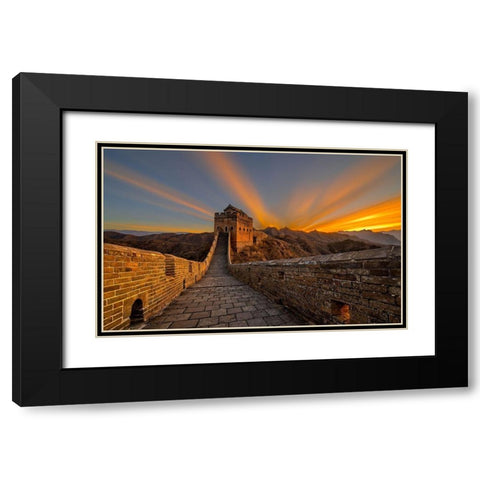 Great Wall Sunrise Black Modern Wood Framed Art Print with Double Matting by Zhu, Hua